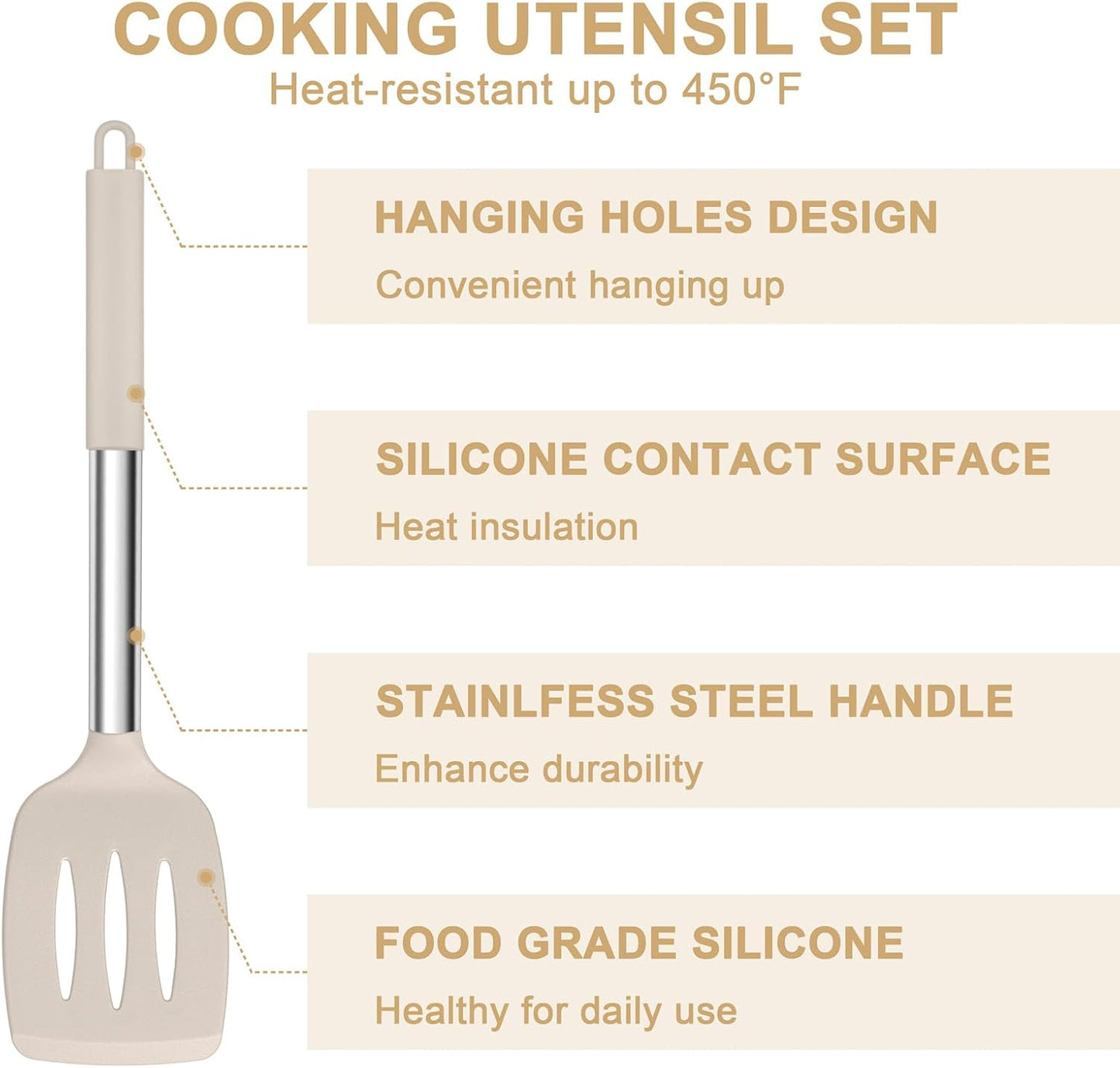 E-far Silicone Cooking Utensils Set, 7 Pcs Heat Resistant Kitchen Utensils with Stainless Steel Handle, Slotted Turner, Spoon, Soup Ladle, Pasta Server, Skimmer, Tongs for Nonstick Cookware, Black