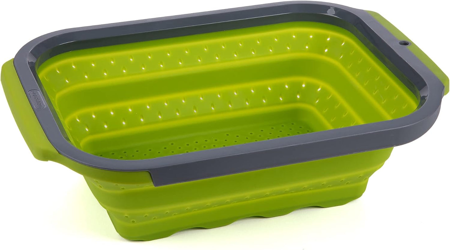 PrepSolutions Collapsible Silicone Over-the-Sink 6- Qt Colander, Green/Black - Space-Saving Kitchen Strainer for Draining