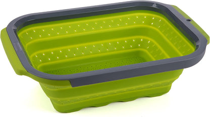PrepSolutions Collapsible Silicone Over-the-Sink 6- Qt Colander, Green/Black - Space-Saving Kitchen Strainer for Draining
