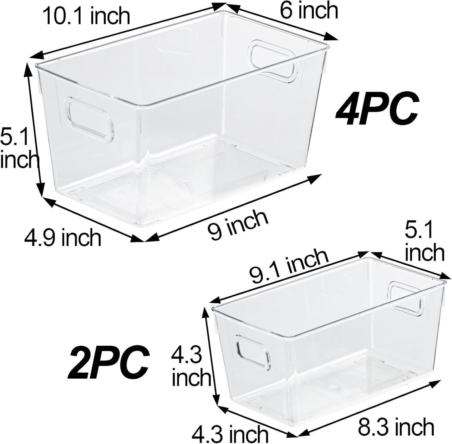 ZEXALOR 10 PACK Clear Storage Bins Clear Storage Containers for Kitchen Pantry Organization, Organizing Bins with Built in Handles, Cabinet Organizers