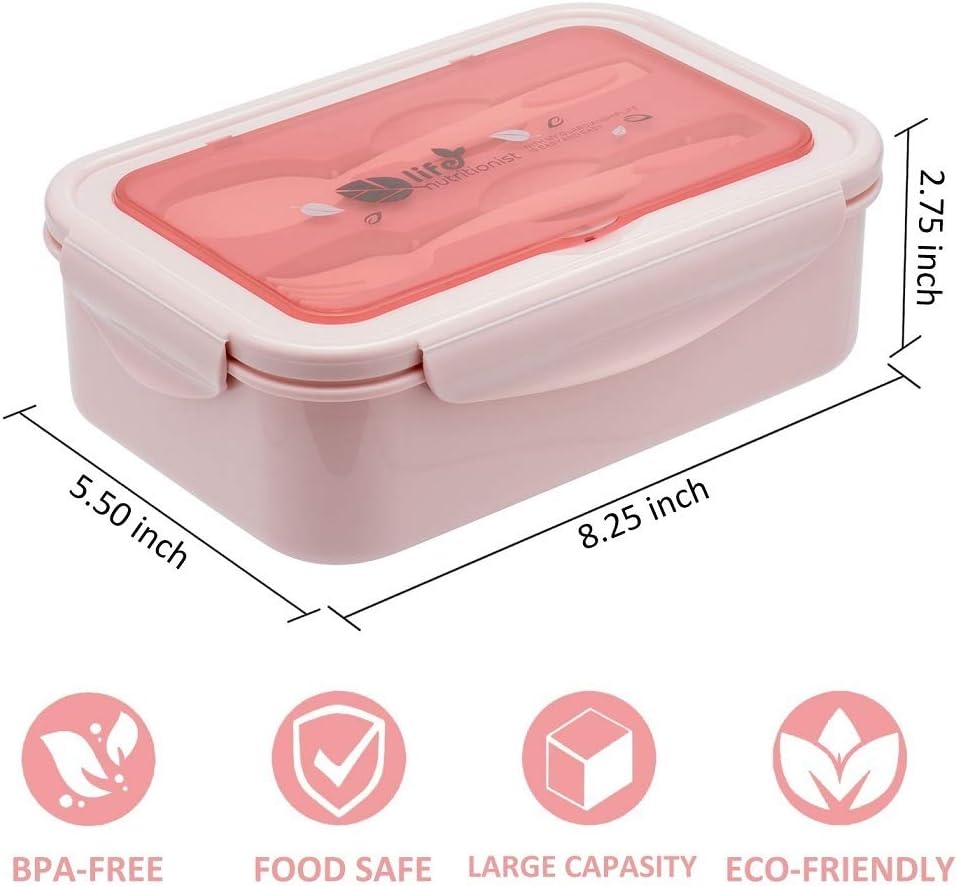 Bento Boxes for Adults - 1100 ML Bento Lunch Box Container For Kids With Spoon & Fork - Durable Perfect Size for On-the-Go Meal, BPA-Free and Food-Safe Materials(Grey)