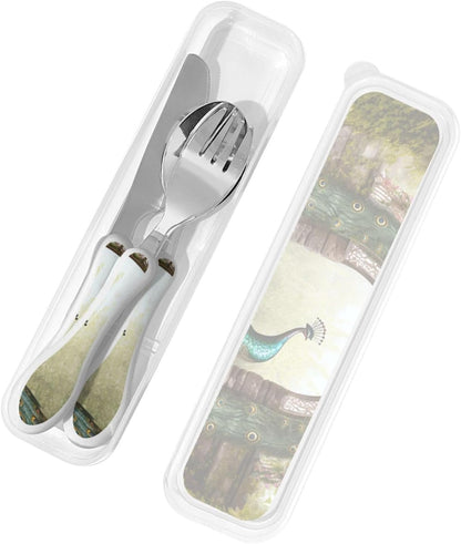 3-Piece Kids Silverware Set With Storage Case, Stainless Steel Reusable Children Safe Knife Spoon Fork Set Blue Active Girl Running Sunset Children Flatware Set For Kids Lunch Box - Colors A