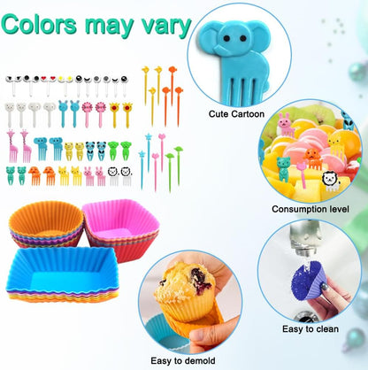 70 PCS Silicone Lunch Box Dividers Kit, SourceTon Bento Box Accessories,18pcs Silicone Cupcake Liners with 52pcs Food Picks