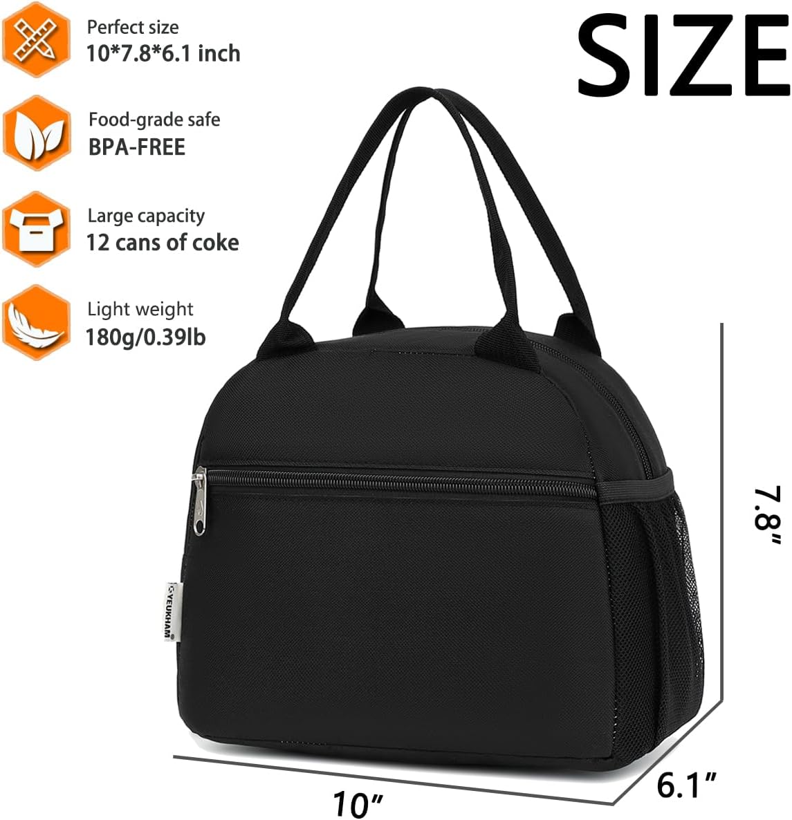 GYEUKHAM Lunch Bag Women, Lunch Box for Adult Men Kids Girls, Small Cute Lunchbox Tote Large Capacity Insulated Lunch Container Cooler for Work School Picnic Travel, Black White Stripes