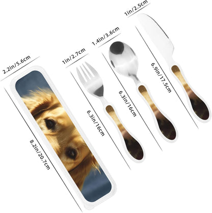 3-Piece Kids Silverware Set With Storage Case, Stainless Steel Reusable Children Safe Knife Spoon Fork Set Blue Active Girl Running Sunset Children Flatware Set For Kids Lunch Box - Colors C