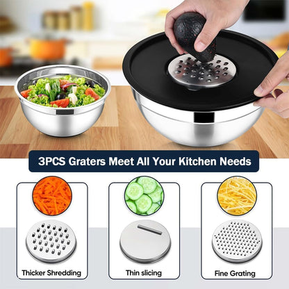 Mixing Bowls with Lids Set, Stainless Steel, 7 Sizes (0.7-4.5QT), with 3 Grater Attachments, Nesting, Dishwasher Safe, for Cooking, Baking and Serving (Khaki-7 Sizes)
