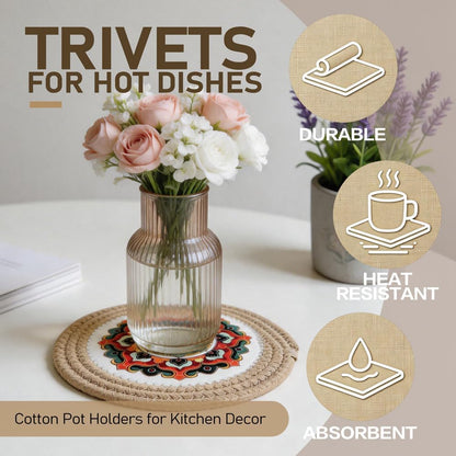 8 Inch 4-Pack Trivets for Hot Dishes, Cotton Pot Holders