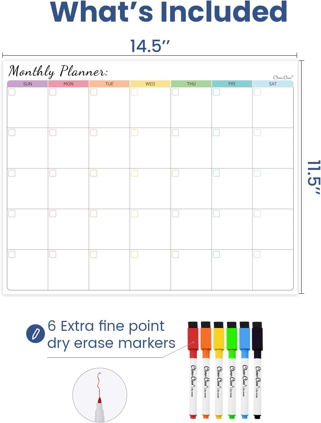 Non-Magnetic Dry Erase List for Fridge - Reusable 8"x11.5" List and Weekly Planning Board Stick to Most Smooth Surfaces - 3 Dry Erase Markers Included