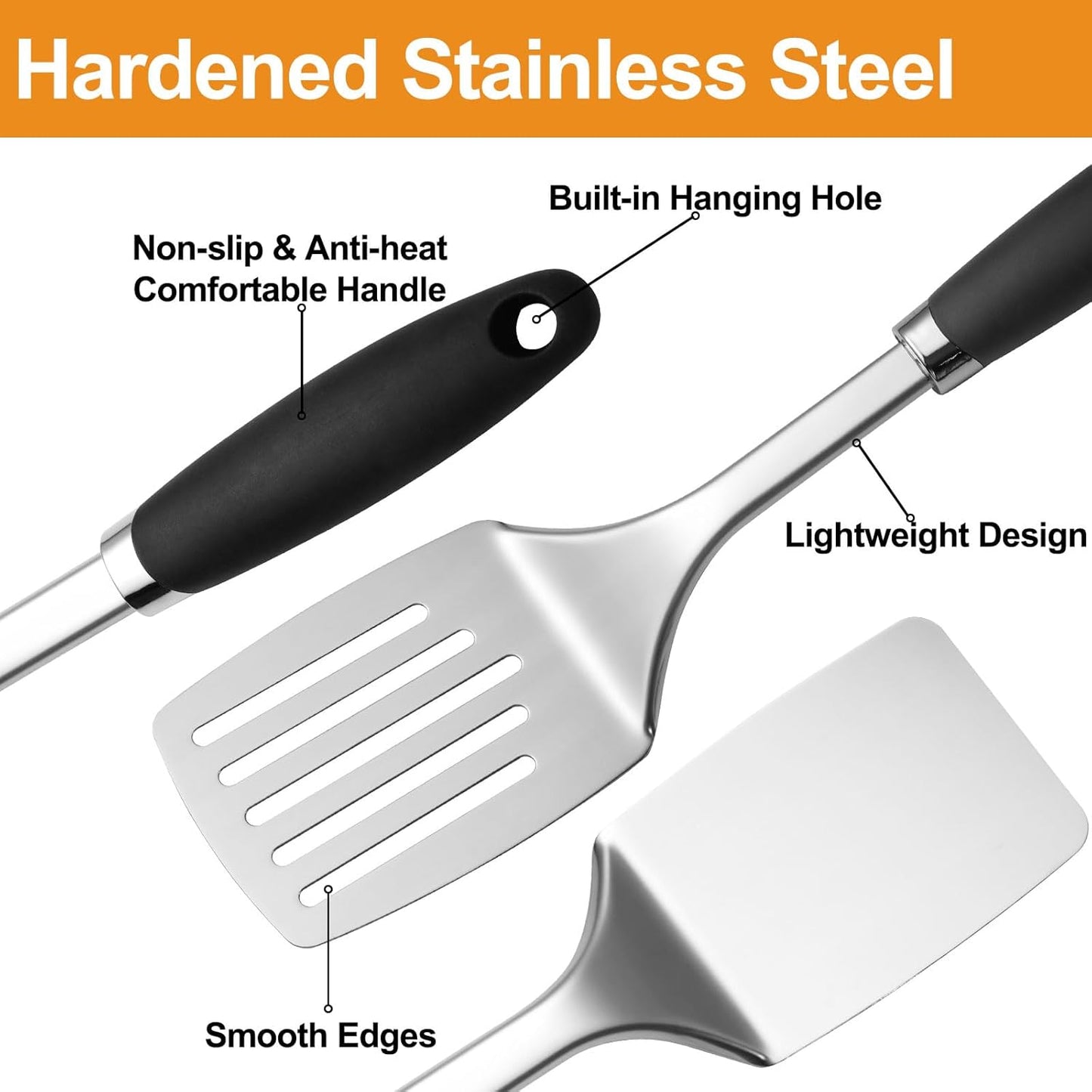 Stainless Steel Slotted Turner Spatula, Metal Spatula for Cast Iron & Stainless Steel Pans, Thin Edge Kitchen Turner for Eggs, Pancakes, Burgers, Dishwasher Safe