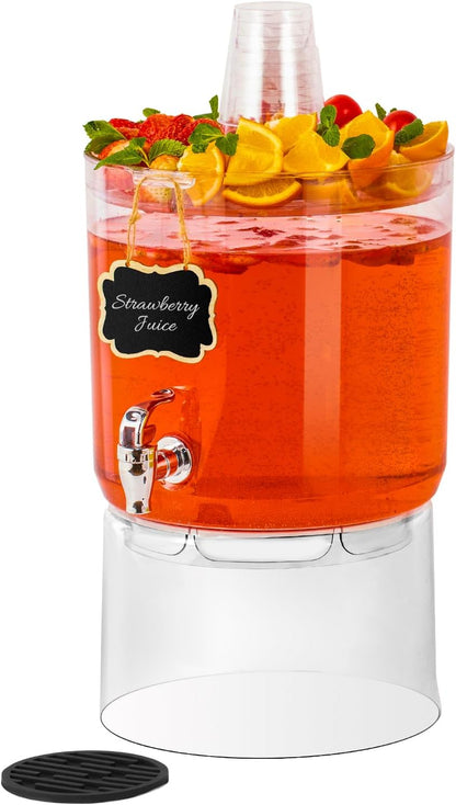 2 Gallon Beverage Dispenser for Parties, BPA-Free Drink Dispenser with No Drip Spigot, Juice Dispensers with Stand, Transparent Plastic Water Dispenser Countertop for Punch, and Drink Fountains