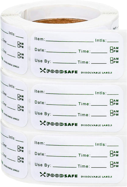 Outus 1500 Pieces Removable Food Labels for Containers 1 x 2 Inch Date Stickers Waterproof Food Storage Freezer Tape Roll Easy Write Clean Oil Resistant for Restaurant Kitchen Home Meal Prep