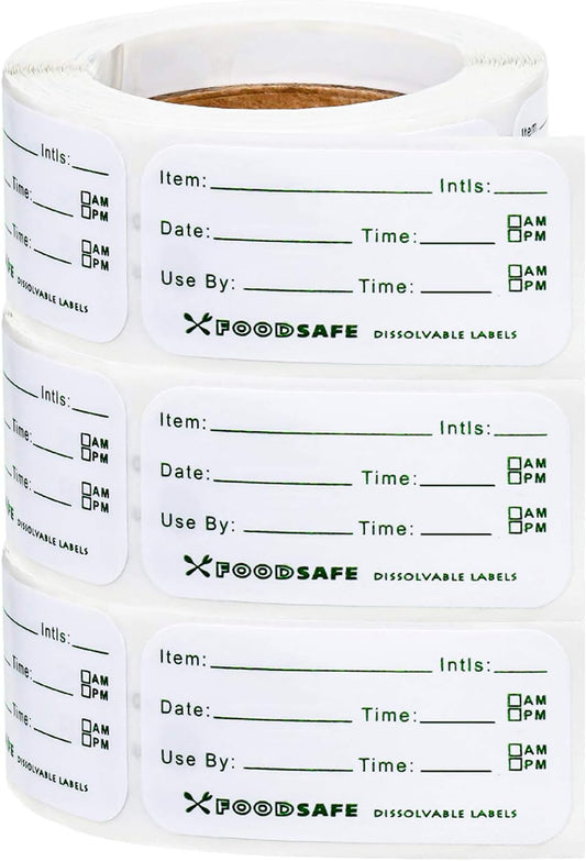 Outus 1500 Pieces Removable Food Labels for Containers 1 x 2 Inch Date Stickers Waterproof Food Storage Freezer Tape Roll Easy Write Clean Oil Resistant for Restaurant Kitchen Home Meal Prep
