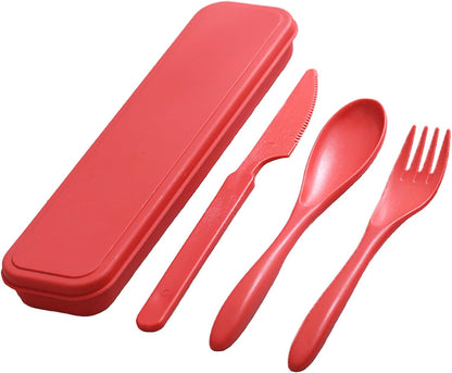 Reusable Travel Utensils with Case, Wheat Straw Portable Plastic Fork Spoons Knife Tableware, Eco-Friendly BPA Free Camping Cutlery for Lunch Box Accessories Work Picnic or Daily Use (Purple)