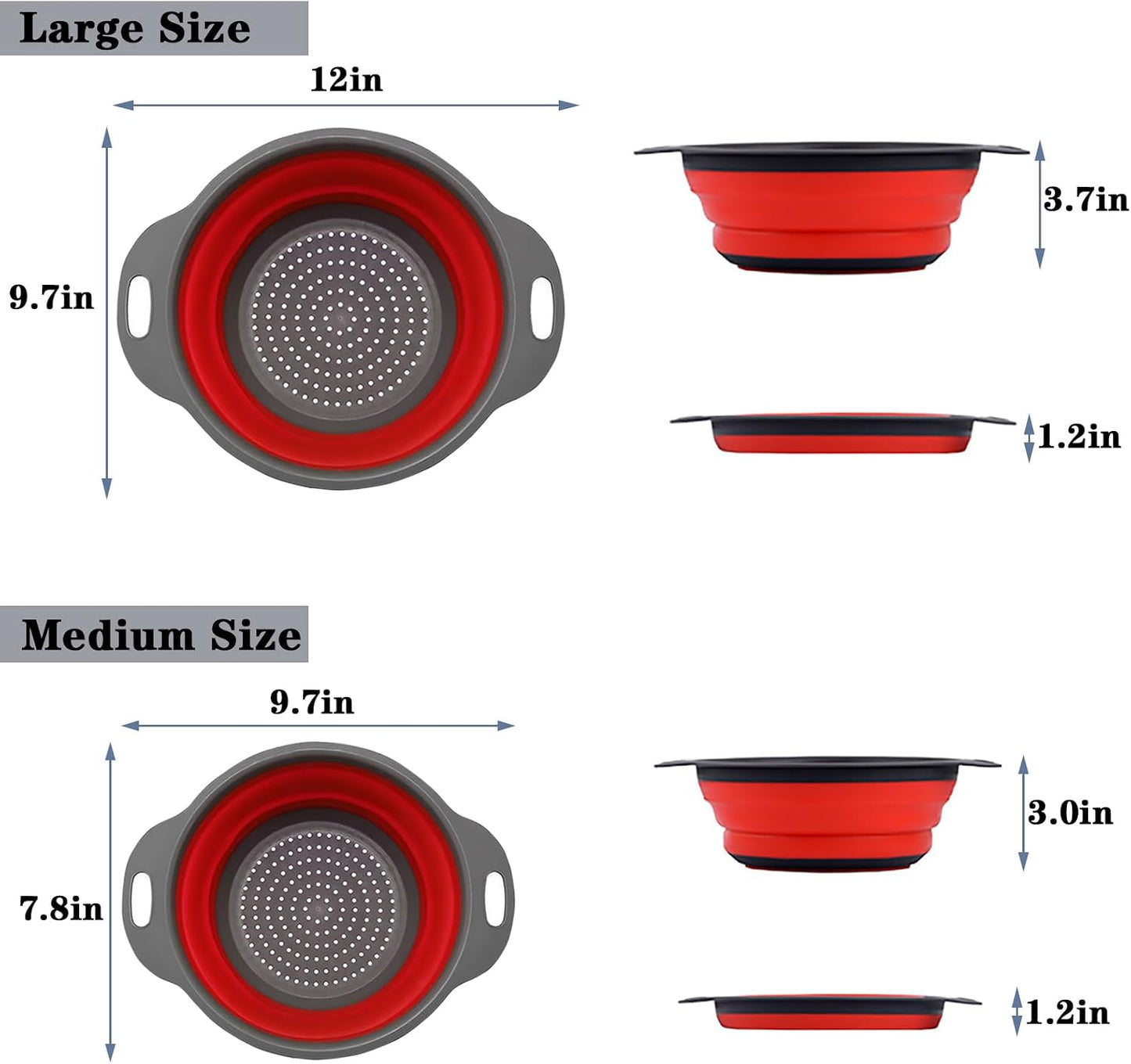 Collapsible Colander Set,Space Saving Collapsible Kitchen Colander Strainer with Handle,Perfect for Draining Pasta Vegetable fruit (Green)