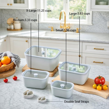 Glass Food Storage & Meal Prep Container Set of 4 with Airtight Glass Lids, Leakproof, 3 Free Straps, Oven, Microwave Safe, BPA & Plastic-Free