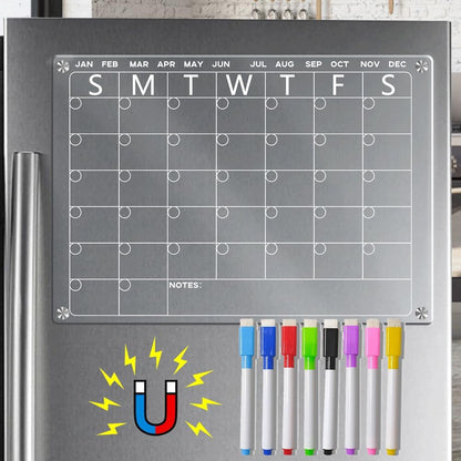 4Pcs Fridge Calendar Set, Clear Magnetic Dry Erase Daily, Weekly, Monthly Planners & Menu Board, w/ 2 Packs of 8 Markers