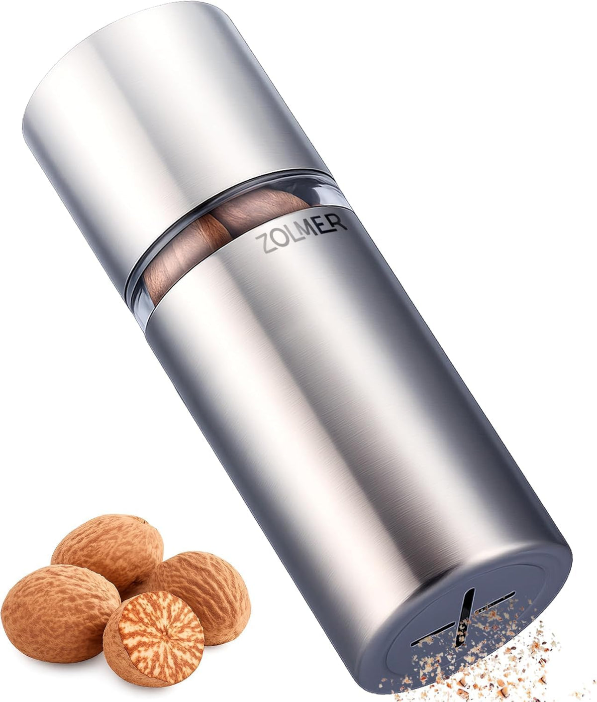 Spice Grinder with Storage Container for Fine Nutmeg Powder - SIlver