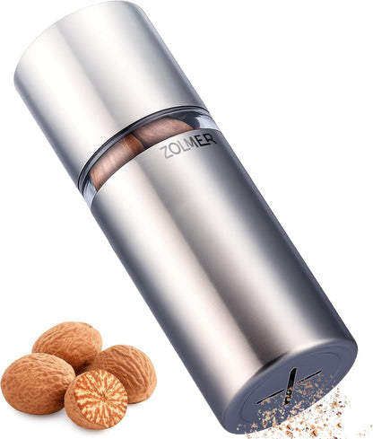 Spice Grinder with Storage Container for Fine Nutmeg Powder - SIlver
