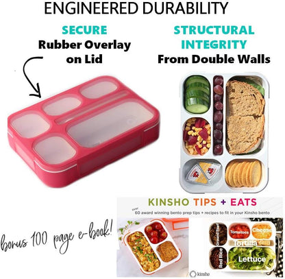 kinsho Bento Lunch-Box Set for Kids includes Snack Container | 6 and 3 Compartment Boxes Leakproof School Bentos, Meal Portion Control Containers, Boys Girls Adults, Navy Blue Large + MINI 2 Pack Set