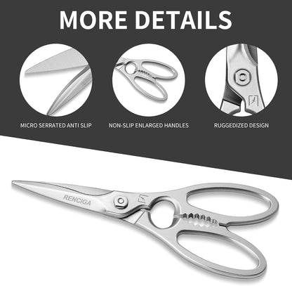 Kitchen Scissors Heavy Duty Ultra Sharp Multi-Purpose Kitchen Shears Stainless Steel Micro-Serrated Detachable Food Scissors for Chicken Poultry Meat Fish Herbs with Non-Slip Safe Grip