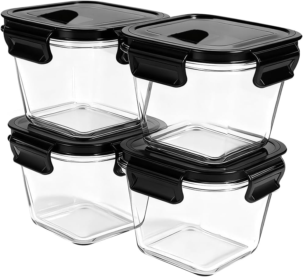H.JSS WDJS 3Cup Round Glass Food Storage Containers with Airtight lids, 23oz Glass Meal Prep Containers, Heat-Resistant BPA-Free for Soup Leftover, Microwave, Dishwasher and Fridge Safe (white-4Pack)