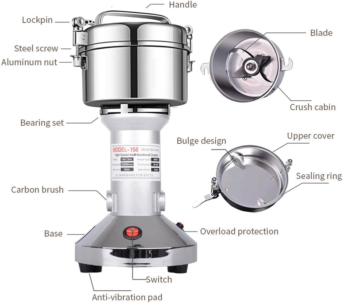 LEJIEYIN Electric herb Grinder 550g High Speed Electric Stainless Steel Spice Flour Mill Herb Grinder Powder Machine for Dry Food Grin
