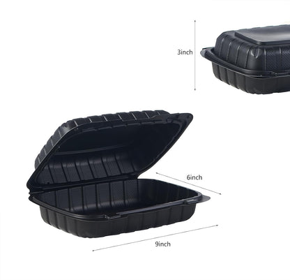 8X8 3-Compartment 50-Pack Plastic Clamshell Takeout Food Trays Heavy Duty Togo Disposable Box Carryout Meal Prep Packaging Catering Hinged Containers With Secure Snap Lid (Formerly FULING)