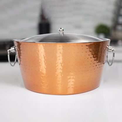 Insulated Stainless Steel Large Ice Bucket with Lid for Parties, Anchored Metal Ice & Beverage , Champagne Bucket for Extended Chill - 12-Quarts