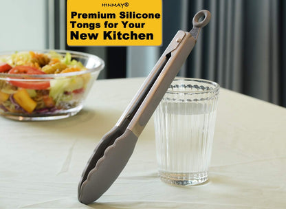 HINMAY Stainless Steel Kitchen Tongs 9-Inch Cooking Tongs, Set of 3