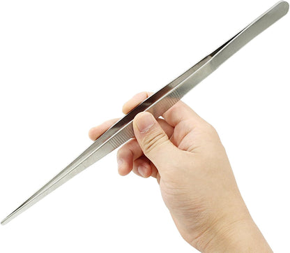 3Pcs Stainless Steel Tweezer Set (8" 10" 12"), Kitchen Tweezers Tongs, Cooking Tweezers with Precision Serrated Straight Tips, Long Handle Food Tweezers for Culinary, Bar, BBQ, Plating