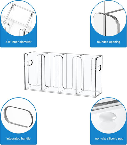 WINFFOR Disposable Cup Organizer Dispenser - 2 Compartments Clear Acrylic Cup and Lid Holder with Handles Plastic Cup Dispenser Countertop Paper Cup Holder for Coffee Bar House Party Essentials