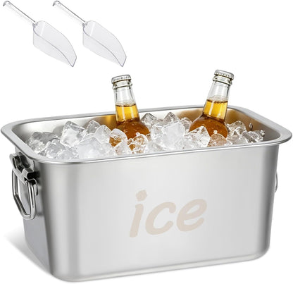 Strainless Steel Beverage Tub Ice Buckets for Parties Metal Beverage Tub Wine Bucket with Scoop Champagne Bucket for Parties Wine Beer Bottle Drinks Dishwasher Safe
