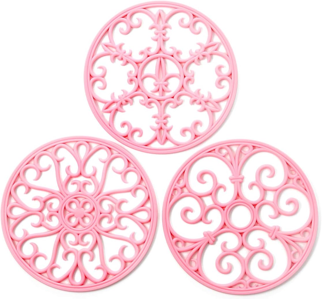 Silicone Trivet Mat - Hot Pot Holder Hot Pads for Table & Countertop - Teapot Trivet Kitchen Trivets - Non-Slip & Heat Resistant Modern Kitchen Hot Pads for Pots & Hot Dish Navy Blue Trivet Set of 3