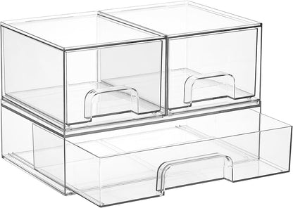 Vtopmart Stackable Storage Drawers Set of 5, Clear Plastic Organizer Bins for Baby Bottle, Beauty Supplies Storage, Ideal for Kichen Countertop, Vanity, Bathroom, Cabinet, Pantry Organization