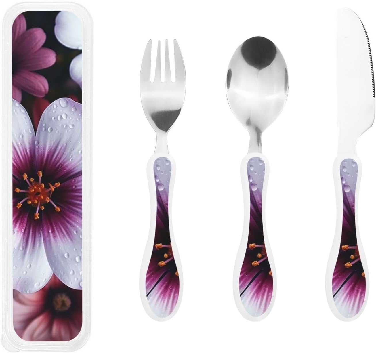 3-Piece Kids Silverware Set With Storage Case, Stainless Steel Reusable Children Safe Knife Spoon Fork Set Blue Active Girl Running Sunset Children Flatware Set For Kids Lunch Box - Colors A