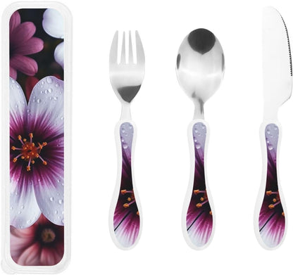 3-Piece Kids Silverware Set With Storage Case, Stainless Steel Reusable Children Safe Knife Spoon Fork Set Blue Active Girl Running Sunset Children Flatware Set For Kids Lunch Box - Colors A
