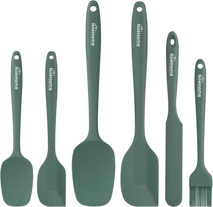 NileHome Silicone Spatula Set, 6 Pieces Food Grade Kitchen Utensils with Silicone Brush Heat Resistant Up to 600°F Dishwasher Safe BPA-Free Rubber Spatula for Scraping, Baking, Cooking, Mixing-Black