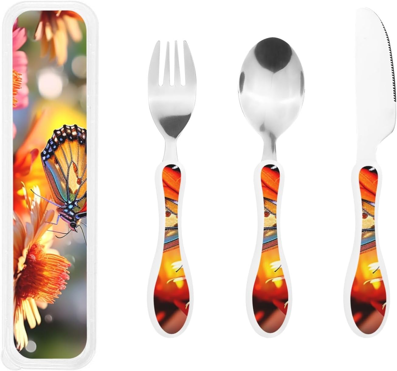 3-Piece Kids Silverware Set With Storage Case, Stainless Steel Reusable Children Safe Knife Spoon Fork Set African Lion Black And White Children Flatware Set For Kids Lunch Box