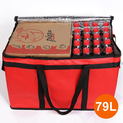 Bodaon 2-Pack Insulated Food Delivery Bag, XXX-Large Meal Grocery Tote Insulation Bag for Hot and cold Food, Commercial, Large Capacity Reusable Warming Bag, Heavy Duty Pizza Carrier, Black + Red