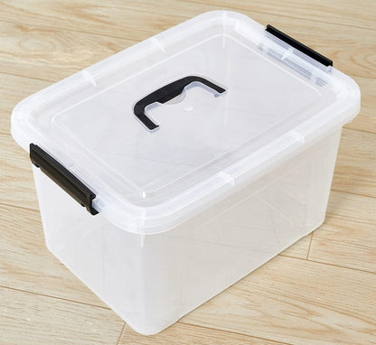 6 Quart Stackable Plastic Storage Bins with Lids, 6 Pack Clear Black Small Organizer Boxes with Latches for Bathroom, Pantry, Office Desk and Small Item Storage