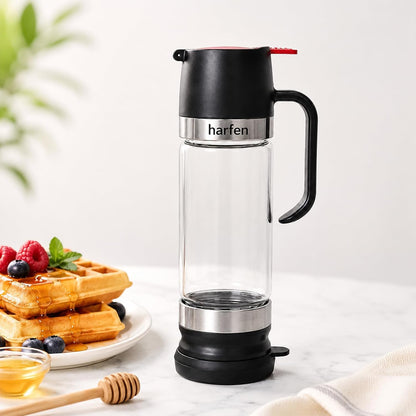 No Drip Glass Honey Dispenser - 9oz Leak Proof Syrup Container with Trigger