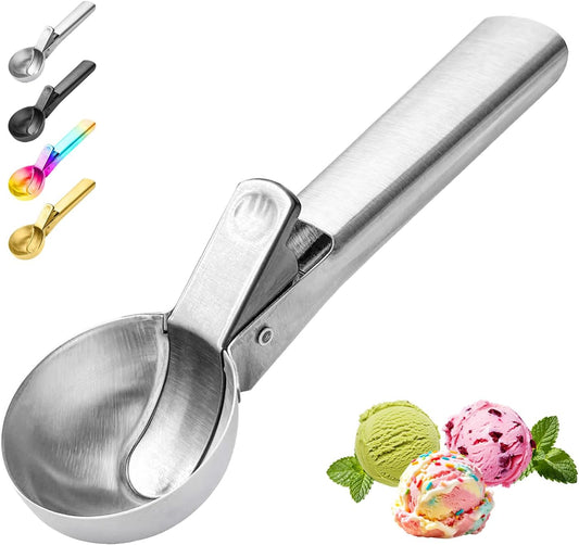 Ice Cream Scoop,Portable Stainless Steel Ice Cream Scoop with Trigger and Comfortable Handle,Dishwasher Safe,DIY Ice Cream,Gelato,Sorbet,Cake Batter (1p-silver)