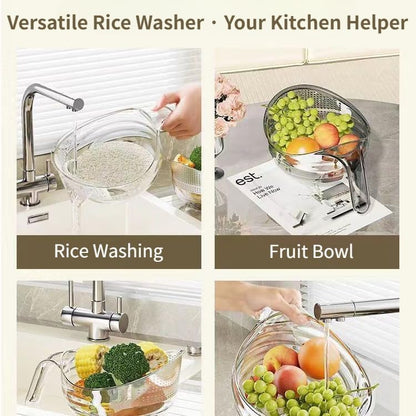 2-Pack Rice Washer Strainer, 9x5 Inch BPA-Free Plastic with Fine Holes & Ergonomic Handle, Multifunctional Fruit & Vegetable Washing Bowl, Compact, Lightweight, for Efficient Draining & Rinsing