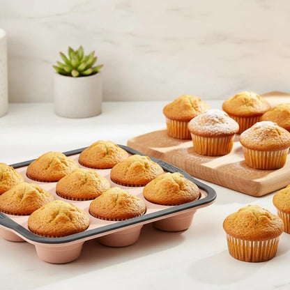 Silicone Muffin Pans for Baking with Metal Frame, 6 Cup Silicone Muffin Pan, Nonstick Cupcake Pan, BPA Free Muffin Tins Easy to Pop Cupcake Baking Pan Molds for Oven Dishwasher Safe Pink