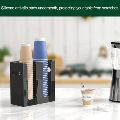 Disposable Coffee Cup Dispenser with Handles, Countertop or Wall Mount Hot/Cold Drink Cup and Lid Holder - Bathroom/Kitchen/Office Acrylic Cup Lid Storage Organizer (1 Compartment, Clear)