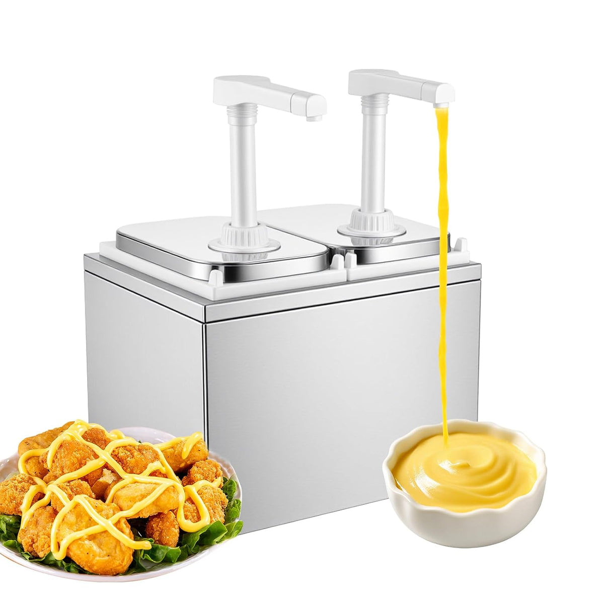 Stainless Steel One-Piece Sauce Pump Dispenser, 1L/2L Condiment Pump with Easy-Press Spring & 360° Nozzle, Detachable Easy Refill Clean, for Kitchen Food Truck Restaurant (1 Pump Head, 1L/EACH)