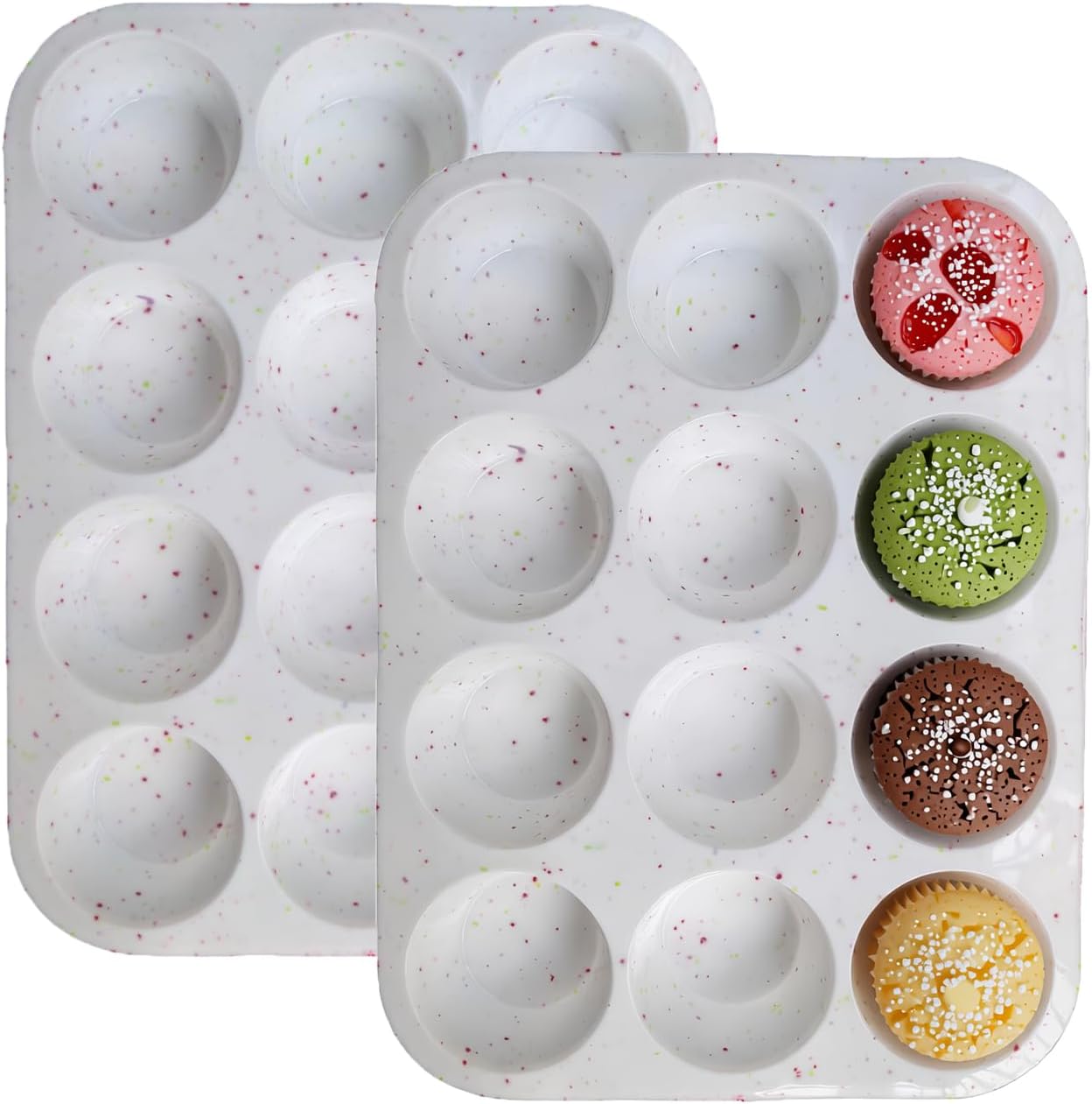2Pcs Silicone Muffin Pan for Baking - 12 Cup Regular Size Cupcake Pan, Silicone Muffin Tray, Nonstick Cupcake Baking Pan Molds for Baking Homemade Muffins