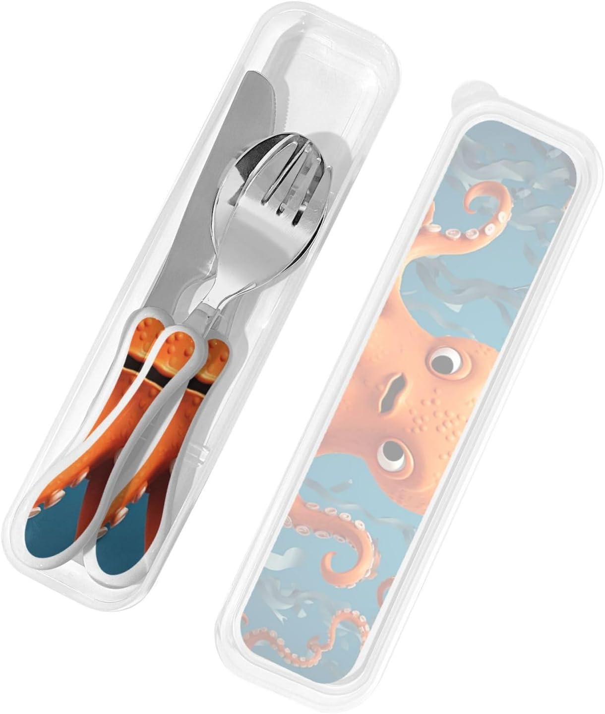 3-Piece Kids Silverware Set With Storage Case, Stainless Steel Reusable Children Safe Knife Spoon Fork Set Blue Active Girl Running Sunset Children Flatware Set For Kids Lunch Box - Colors C