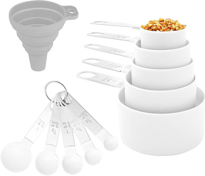 Measuring Cups and Spoons Set of Huygens Kitchen Gadgets 10 Pieces, Stackable Stainless Steel Handle Measuring Cups for Measuring Dry and Liquid Ingredient (Gray)