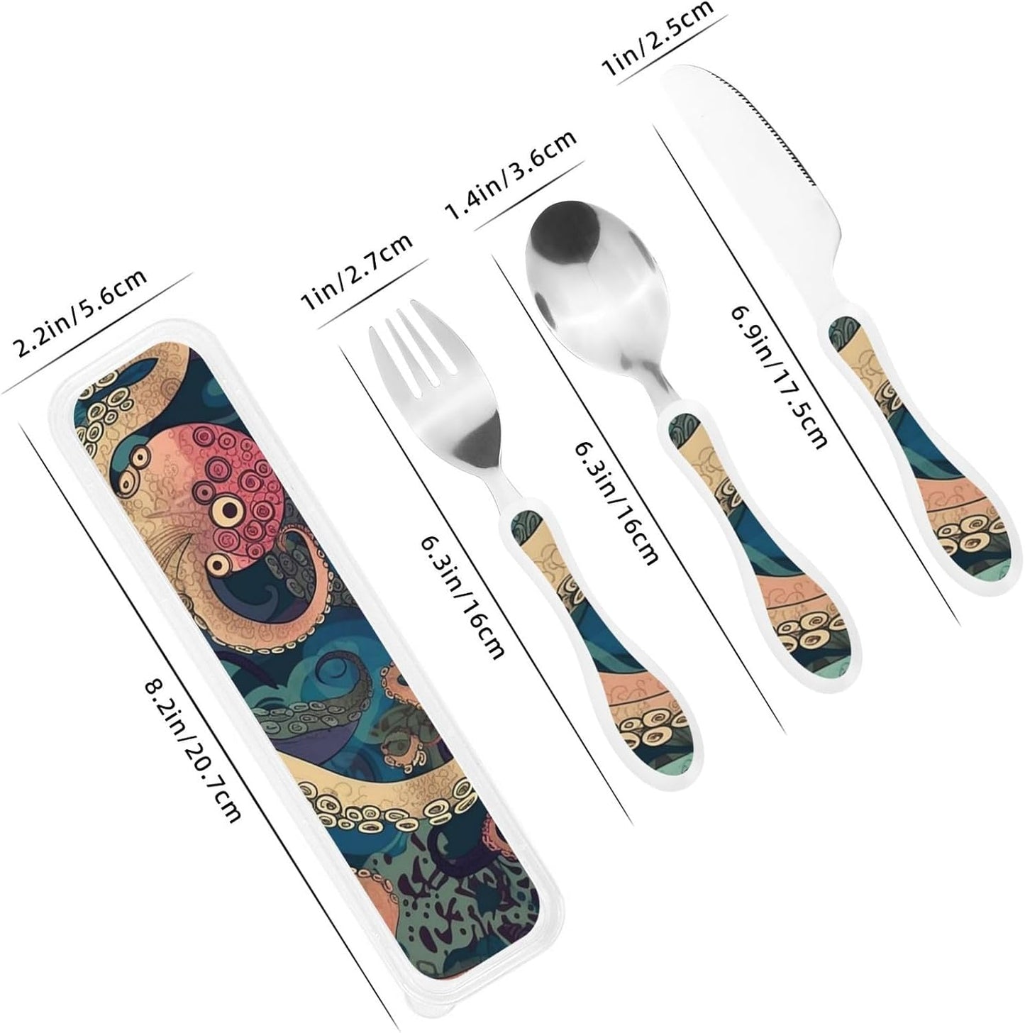 3-Piece Kids Silverware Set With Storage Case, Stainless Steel Reusable Children Safe Knife Spoon Fork Set Airplane Sunset Children Flatware Set For Kids Lunch Box